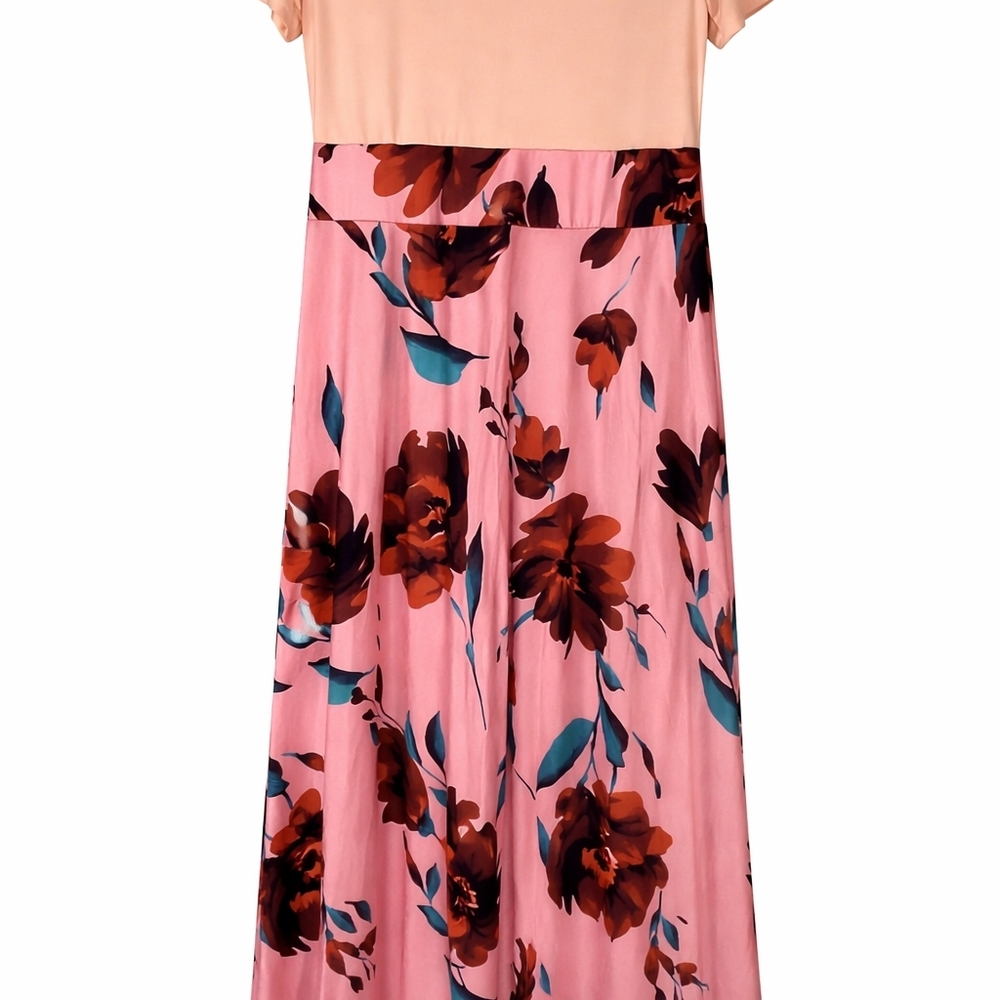 Floral Pink Maxi Skirt - Women's Flowing Floral Print